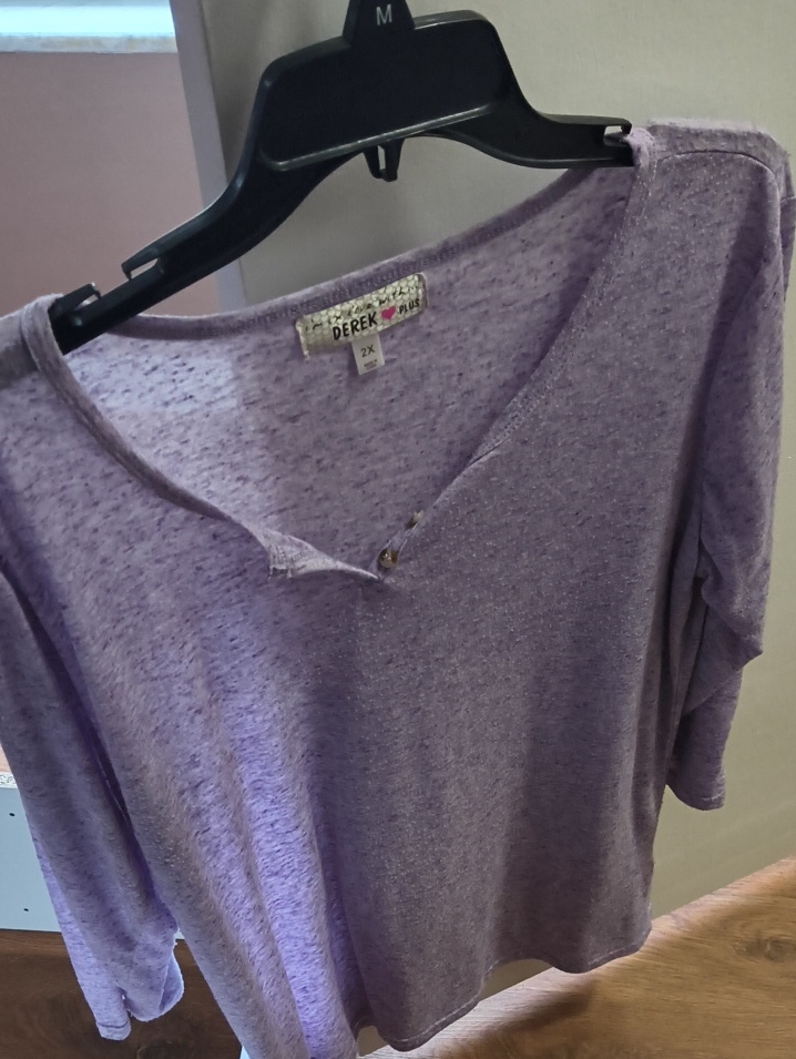 Derek Heart Lavender Heathered V-Neck Long Sleeve Top